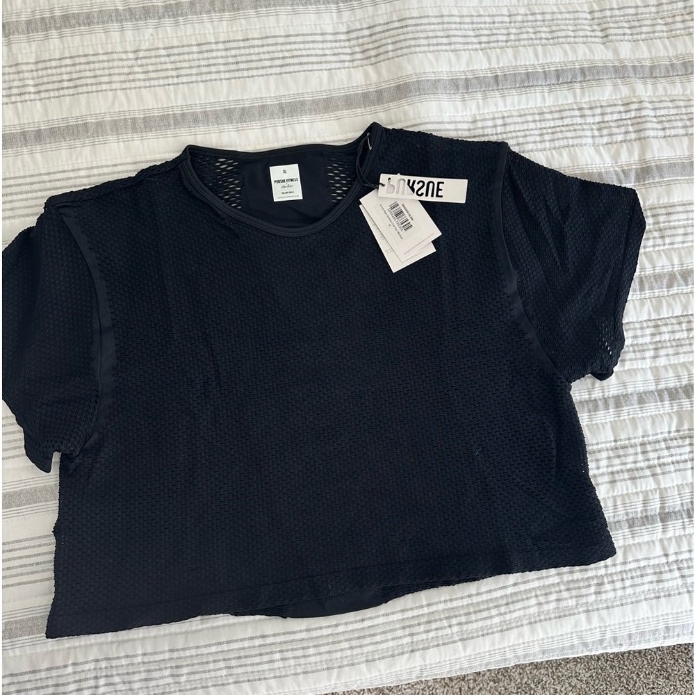Pursue Fitness x Hopescope seamless black mesh crop top